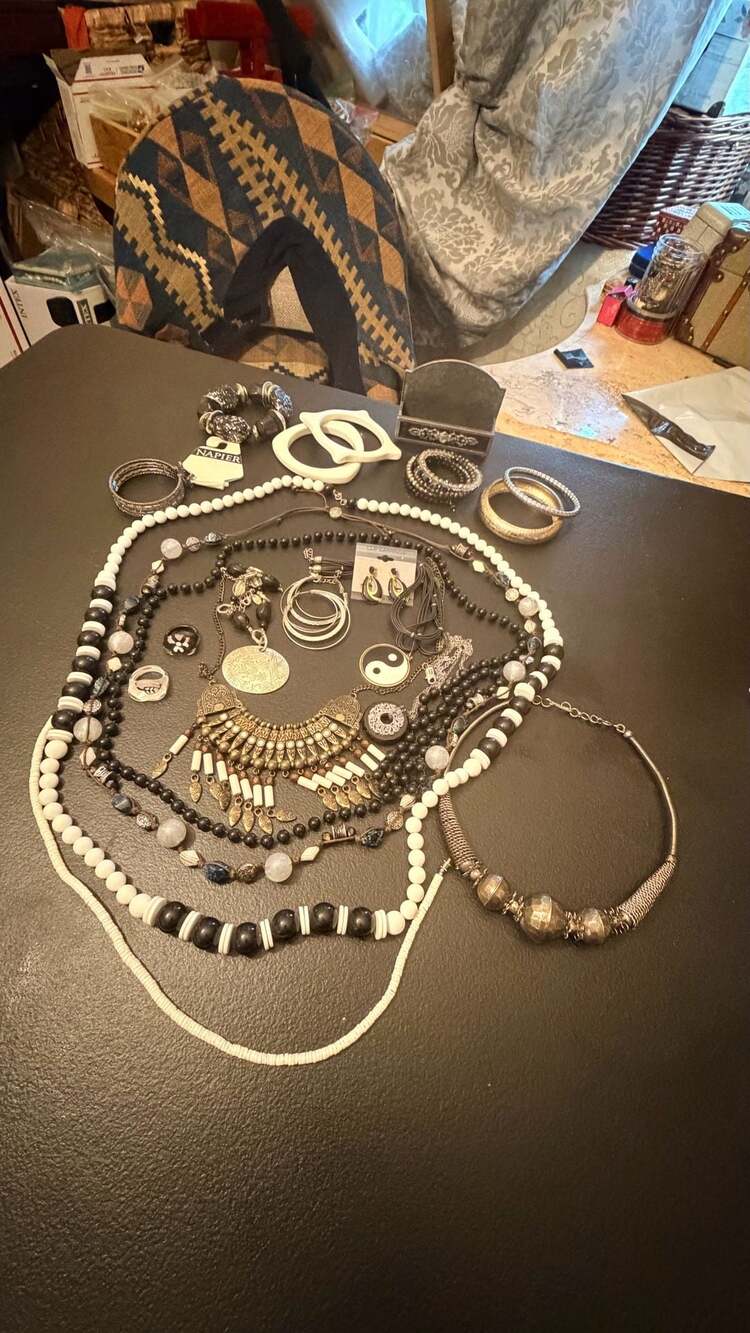 Vintage Black and White Fashion Jewelry Lot with Napier and Tribal Statement Pie
